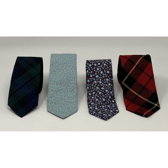J Crew Tie Lot (4) Men’s Wool Silk Cotton Floral Plaid Neckties *Brand New*